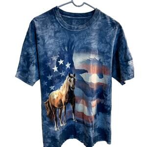 THE MOUNTAIN Men's Patriotic Horse Blue Tie Dye Classic Cotton T-Shirt BLUE LG
